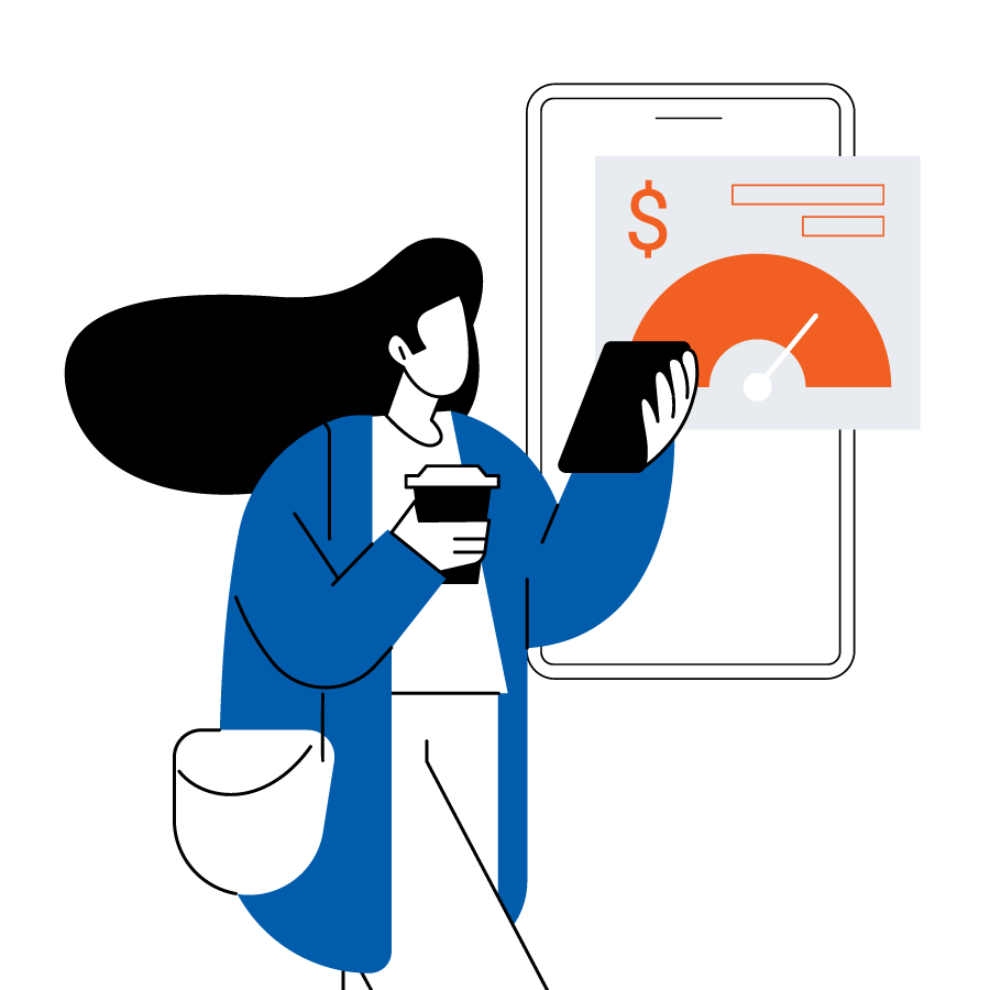 Illustration of millienial woman using technology